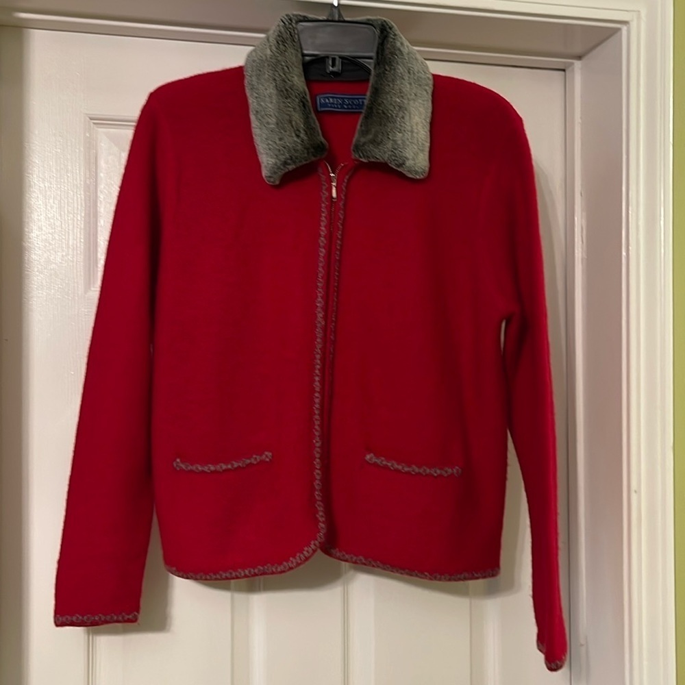 Karen Scott Pure Wool Made in Australia Full Zip Sweater Jacket Size M